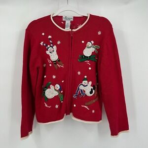 Heirloom Collectibles Womens Ugly Christmas Cardigan Size‎ 12/14 Sweater Snowman